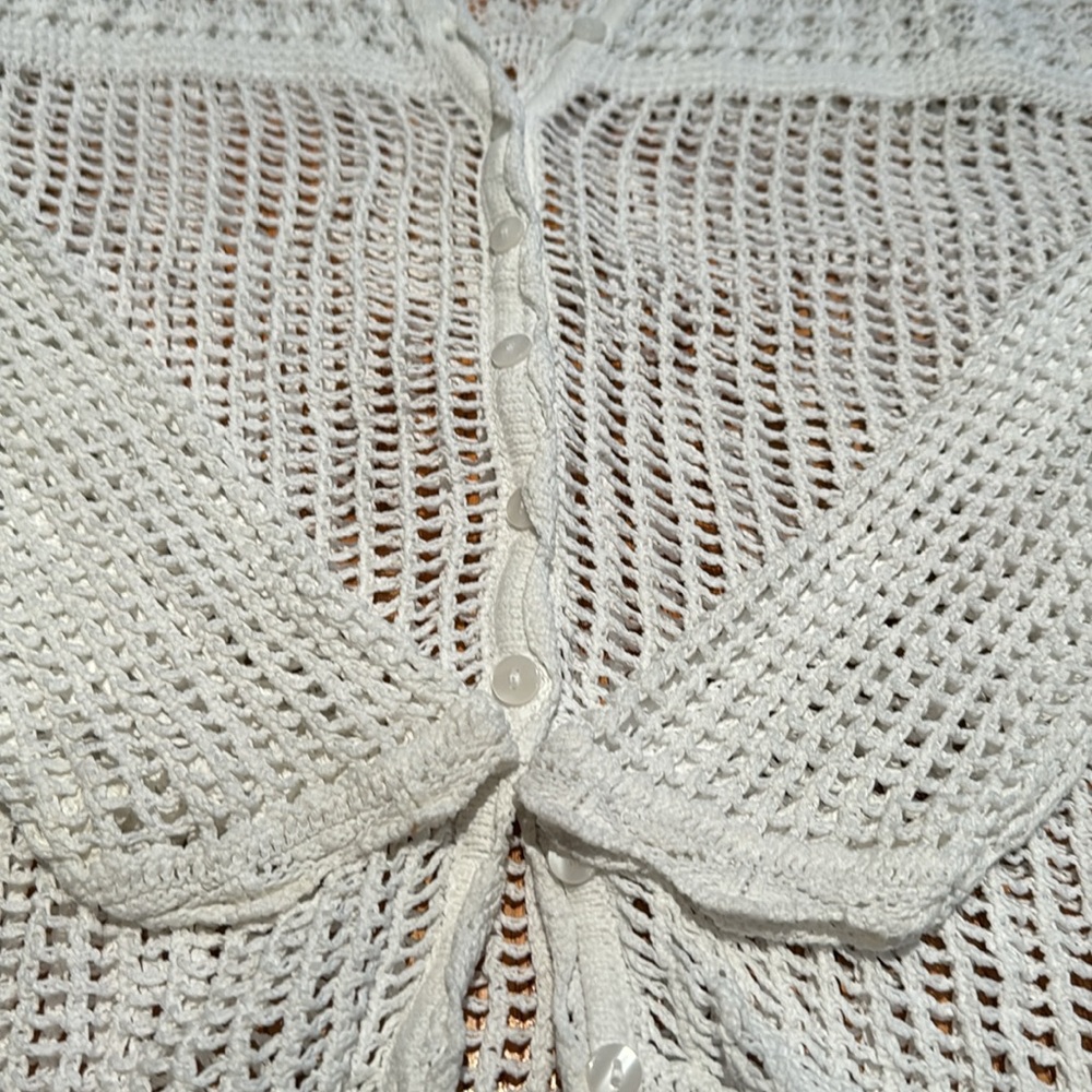 NorthCrest vintage white ramie/cotton blend crochet button cardigan size M - Picture 3 of 5